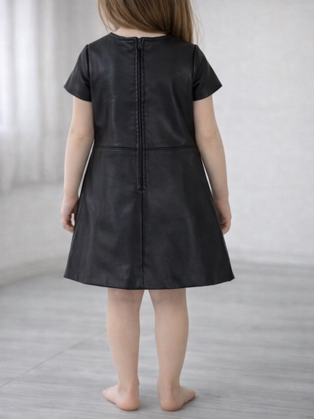 Habitual Black Faux Leather Pocket Dress for Girls - Picture 6 of 10